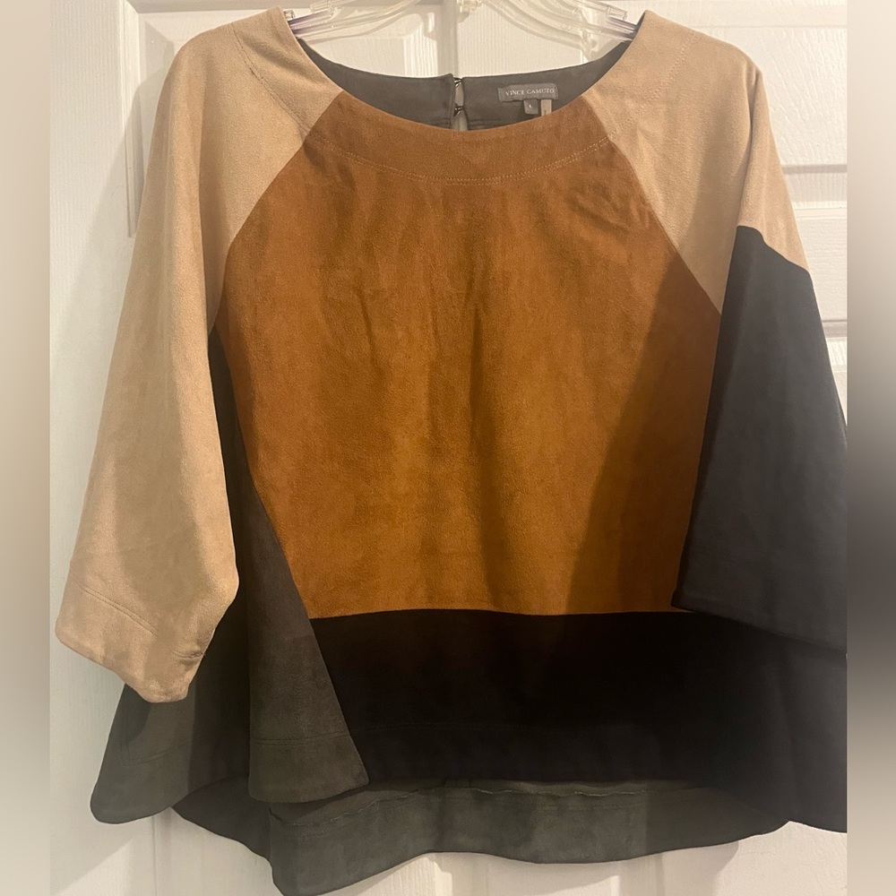 Vince Camuto Colorblock Suede-Feel Tunic in Brown, Black, Cream